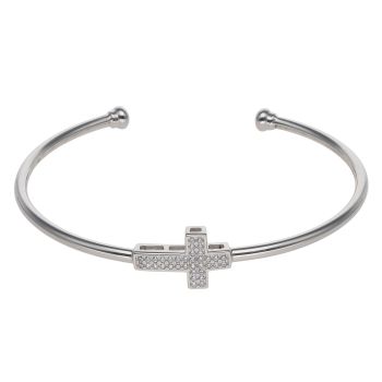 Silver Cubic Zirconia Cross Bangle