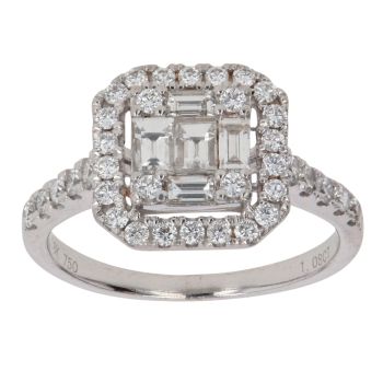18ct White Gold 1.08ct Brilliant and Baguette Cut Diamond Cluster Ring