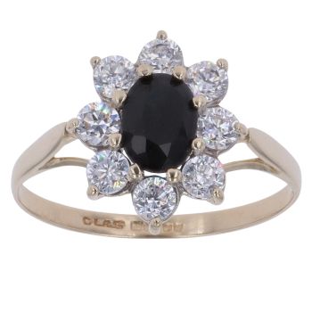9ct Yellow Gold Sapphire and Cubic Zirconia Cluster Ring