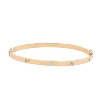 14ct Yellow Gold Cubic Zirconia Hinged Screw Patterned Bangle