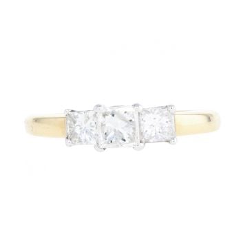 18ct Yellow Gold 1.02ct Princess Cut Diamond Trilogy Ring