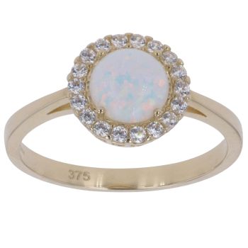 9ct Yellow Gold Opal and Cubic Zirconia Cluster Ring