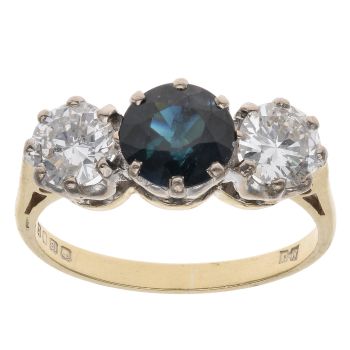 18ct Yellow Gold 1.00ct Brilliant Cut Diamond and Sapphire Ring