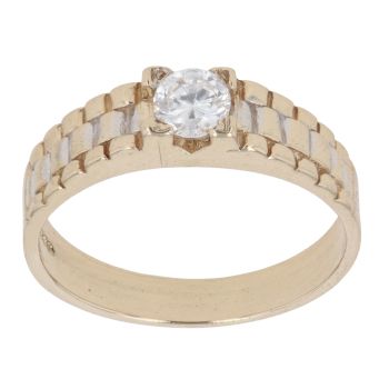 9ct Yellow and White Gold Cubic Zirconia Signet Ring