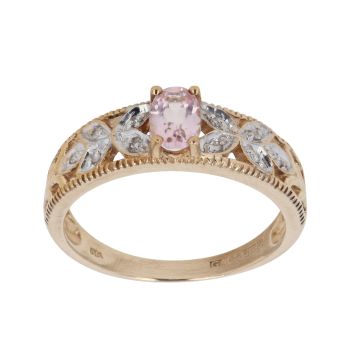 9ct Yellow Gold 0.05ct Brilliant Cut Diamond and Pink Topaz Solitaire Ring