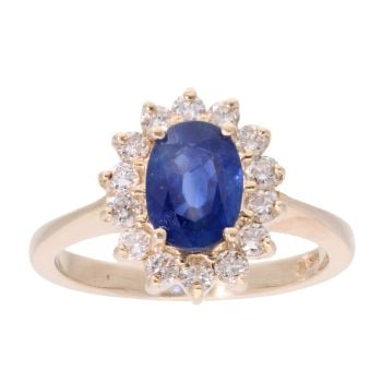 14ct Yellow Gold Sapphire And 0.40ct Diamond Cluster Ring
