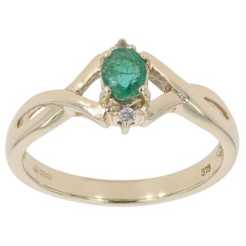 9ct Yellow Gold Emerald And Cubic Zirconia Ring