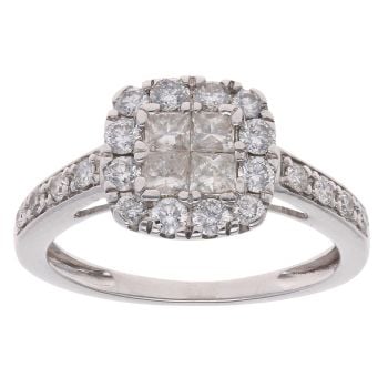18ct White Gold 0.87ct Princess And Brilliant Cut Diamond Cluster Ring