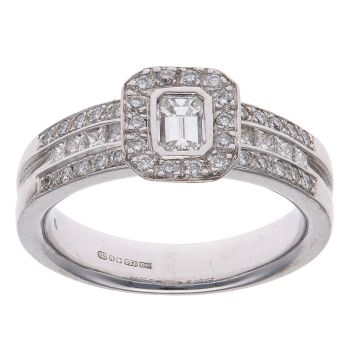 18ct White Gold 1.00ct Brilliant, Princess and Emerald Cut Diamond Cluster Ring