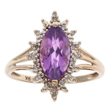 9ct Yellow Gold 0.10ct Diamond and Amethyst Cluster Ring