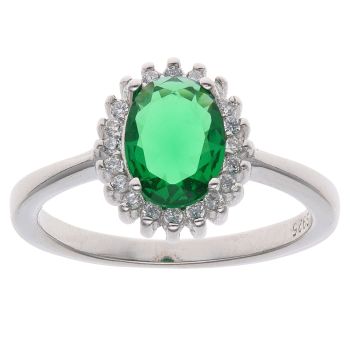 Silver Cubic Zirconia and Green Gemstone Cluster Ring By Icesia