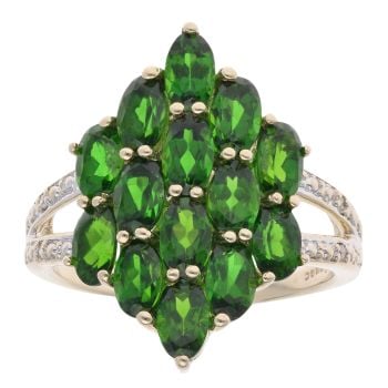 9ct Yellow Gold 0.05ct Diamond And Diopside Cluster Ring