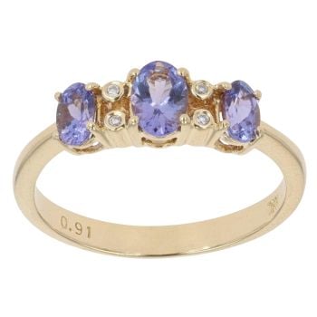 18ct Yellow Gold 0.05ct Diamond and Tanzanite Three Stone Ring