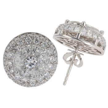 Platinum 3.22ct Round Pie And Brilliant Cut Diamond Cluster Stud Earrings