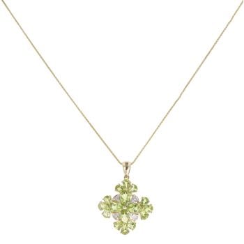 9ct Yellow Gold 0.02ct Diamond and Peridot Cluster Pendant and Chain 18"