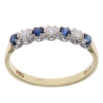 18ct Yellow Gold 0.15ct Diamond and Sapphire Half Eternity Ring