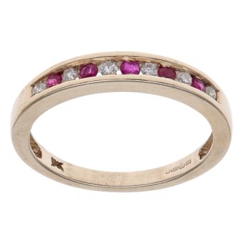 9ct Yellow Gold 0.10ct Diamond and Ruby Half Eternity Ring