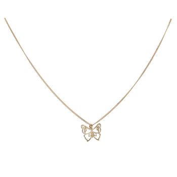 9ct Yellow and White Gold Cubic Zirconia Butterfly Pendant and Chain 18"
