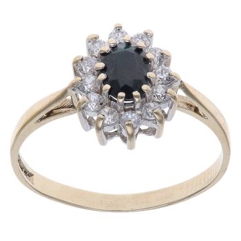 9ct Yellow Gold Sapphire and Cubic Zirconia Cluster Ring