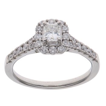 Platinum 0.85ct Radiant and Brilliant Cut Diamond Cluster Ring