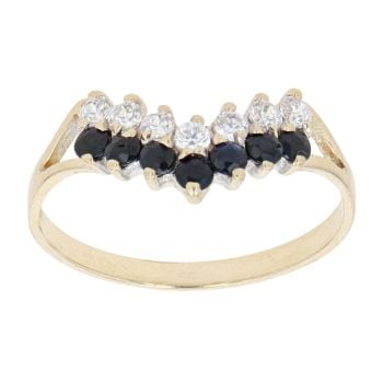 9ct Yellow Gold Sapphire And Cubic Zirconia Two Row Wishbone Ring