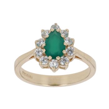 9ct Yellow Gold Green Chalcedony and Cubic Zirconia Cluster Ring