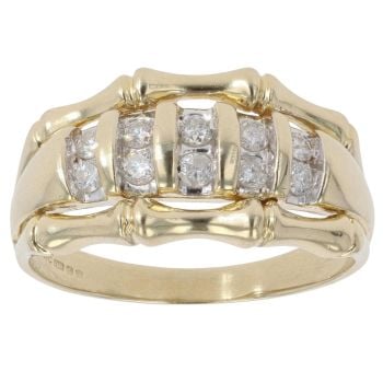 9ct Yellow Gold 0.25ct Brilliant Cut Diamond Bamboo Patterned Ring