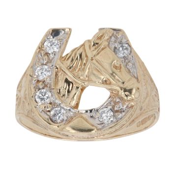 9ct Yellow Gold Cubic Zirconia Patterned Horseshoe Ring