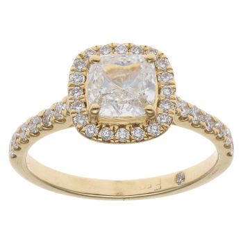 18ct Yellow Gold 1.40ct Cushion and Brilliant Cut Lab Grown Diamond Cluster Ring