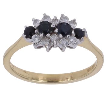 18ct Yellow Gold 0.20ct Brilliant Cut Diamond and Sapphire Cluster Ring