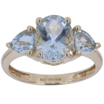 9ct Yellow Gold Blue Topaz Three Stone Ring