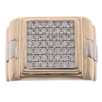 9ct Yellow and White Gold 1.25ct Brilliant Cut Diamond Cluster Signet Ring
