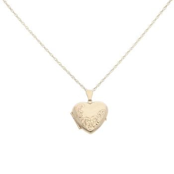 9ct Yellow Gold Patterned Heart Locket and Chain 18"