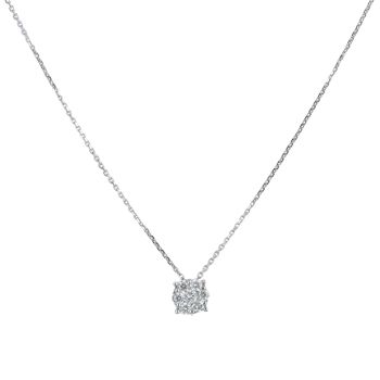 14ct White Gold 0.35ct Brilliant Cut Diamond Cluster Pendant and Chain 16"