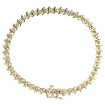 9ct Yellow Gold 1.00ct Brilliant Cut Diamond Scrolling Bar Bracelet 7"