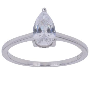 Silver Cubic Zirconia Pear Solitaire Ring