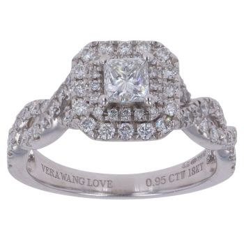 18ct White Gold 0.95ct Princess And Brilliant Cut Diamond Cluster Ring