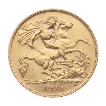 1911 George V  Large Head UK Half Sovereign Coin