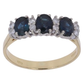 18ct Yellow Gold 0.15ct Brilliant Cut Diamond and Sapphire Ring