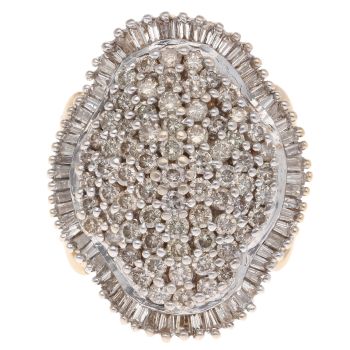 14ct Yellow Gold 4.00ct Brilliant And Baguette Cut Diamond Cluster Ring