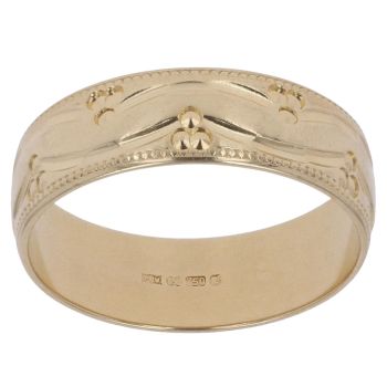 18ct Yellow Gold Patterned Wedding Band 5.14mm
