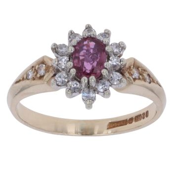 9ct Yellow Gold 0.15ct Diamond and Ruby Cluster Ring