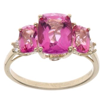 9ct Yellow Gold Cubic Zirconia and Pink Gemstone Ring