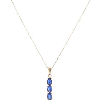 9ct Yellow Gold Sapphire Three Stone Pendant and Chain 16"