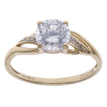 9ct Yellow Gold Cubic Zirconia Solitaire Twist Ring