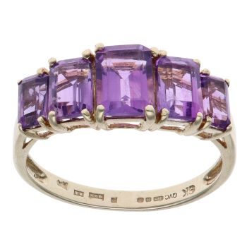 9ct Yellow Gold Amethyst Five Stone Fancy Ring