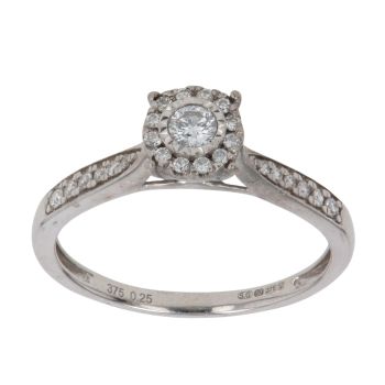 9ct White Gold 0.25ct Brilliant Cut Diamond Cluster Ring