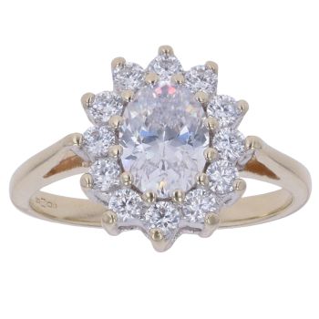 9ct Yellow Gold Cubic Zirconia Flower Cluster Ring