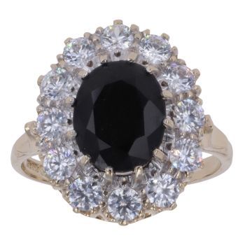 9ct Yellow Gold Cubic Zirconia and Sapphire Cluster Ring