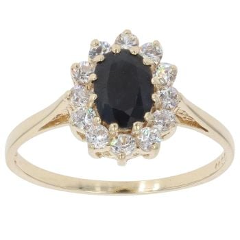 9ct Yellow Gold Sapphire And Cubic Zirconia Cluster Ring
